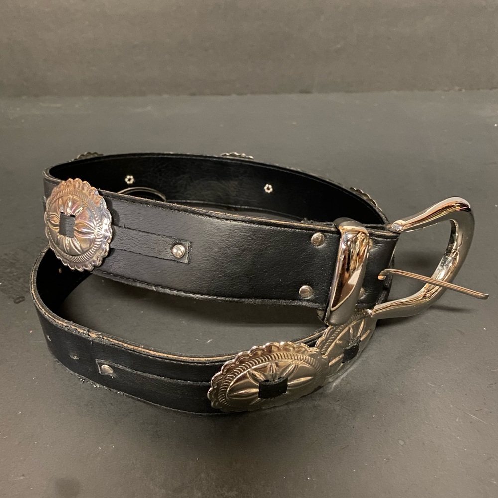 Black Leather Belt with Silver Accents